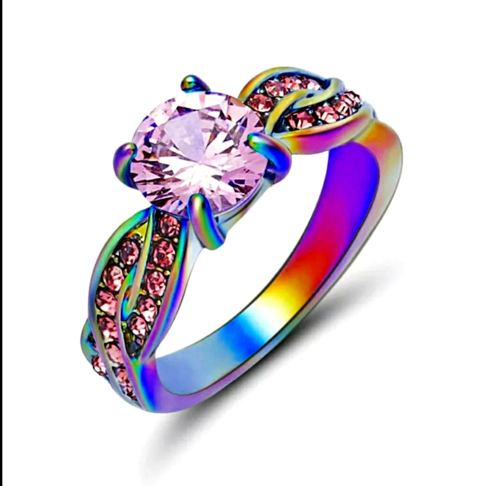 New Pink Sapphire Rainbow Hematite Ring.